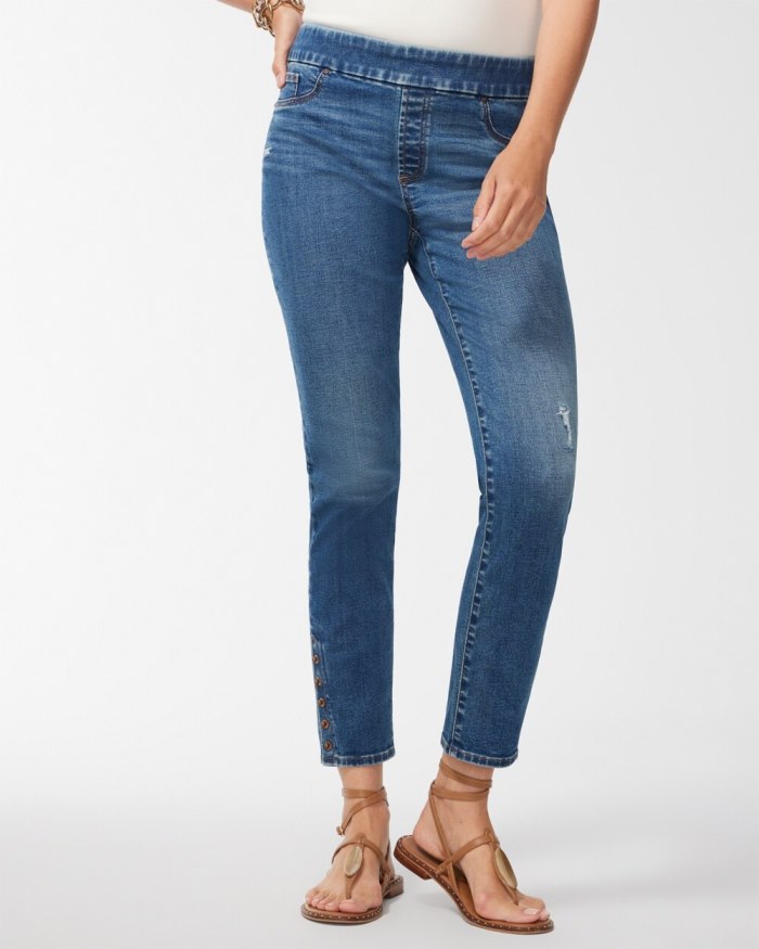 Women's Studded Hem Pull-On Ankle Jeggings - Angel Road Indigo