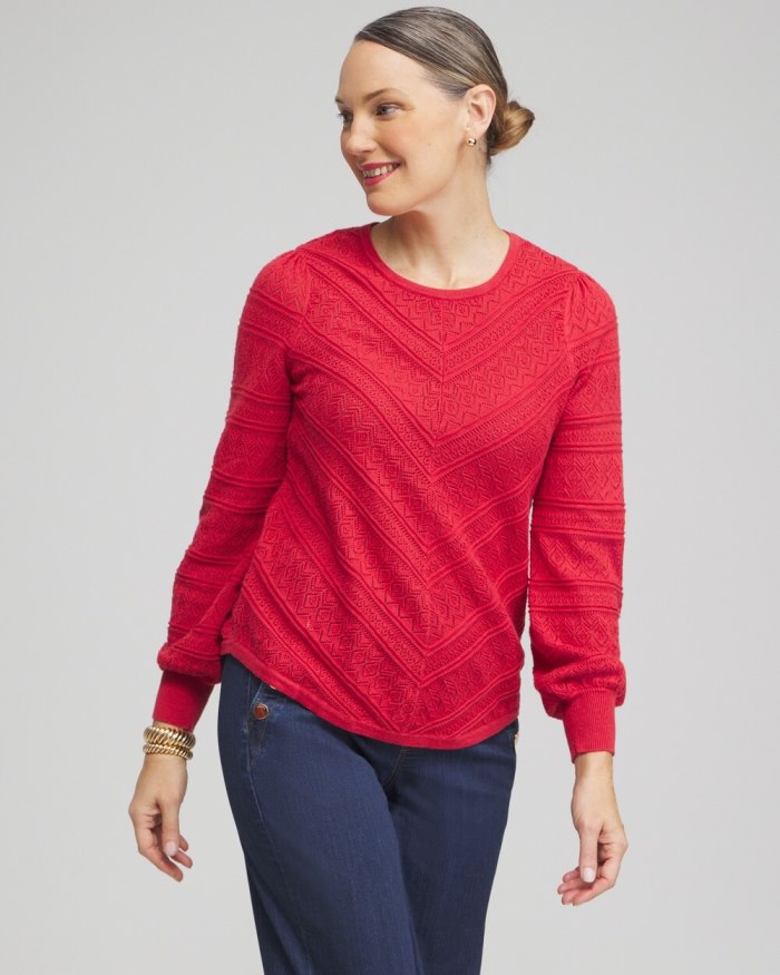 Women's Pointelle Cashmere Blend Pullover - Ginger Rose - Click Image to Close