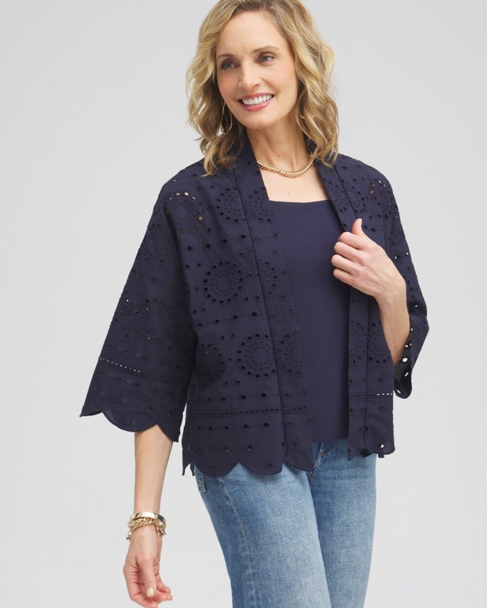 Women's Eyelet Short Kimono - Classic Navy