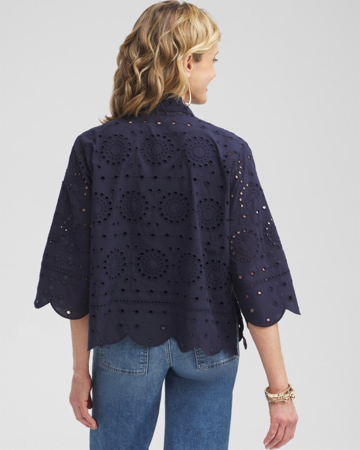 Women's Eyelet Short Kimono - Classic Navy