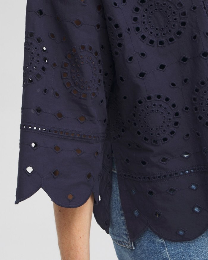 Women's Eyelet Short Kimono - Classic Navy