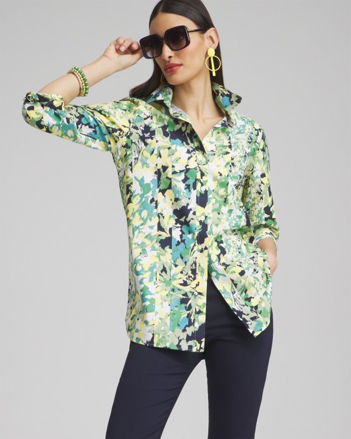 Women's No Iron Stretch Floral 3/4 Sleeve Tunic - Verdant Green