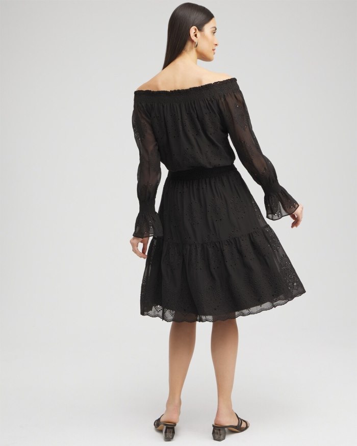 Women's Chiffon Eyelet Dress - Black