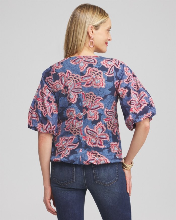 Women's Floral Bubble Hem Top - Classic Navy