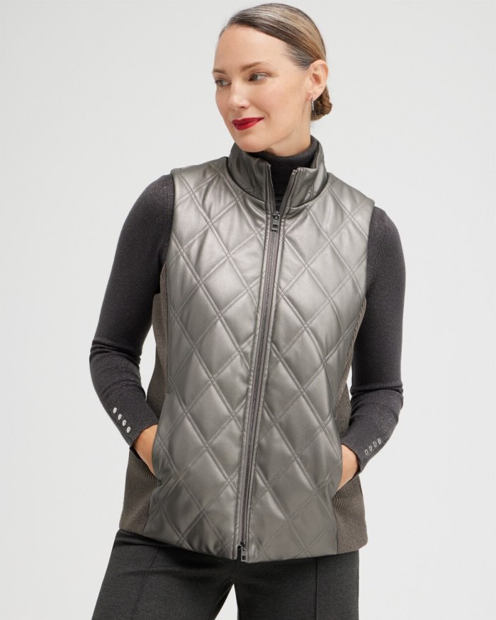 Women's Faux Leather Vest - Stormy Sky