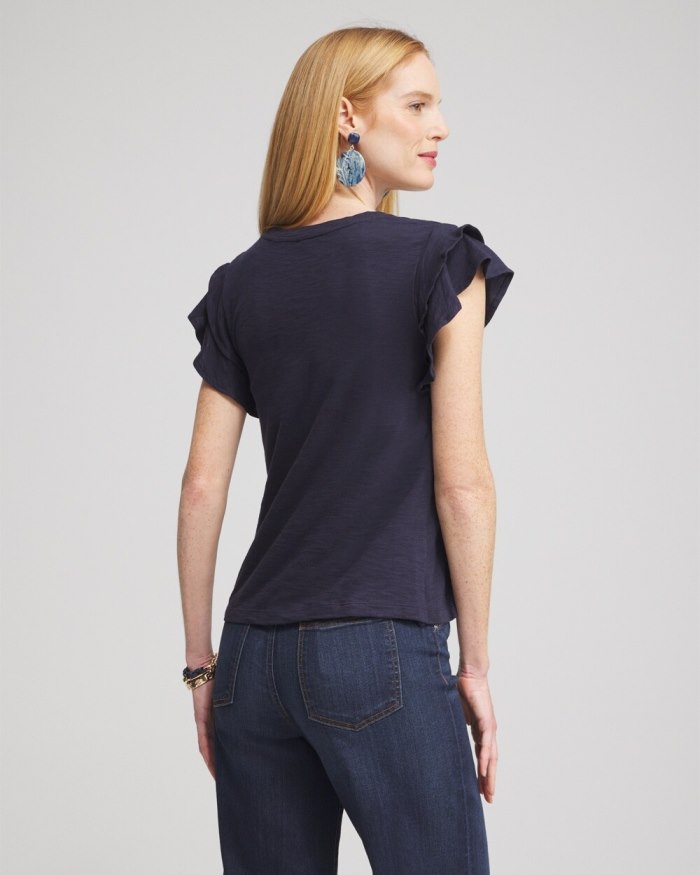 Women's Tiered Flutter Sleeve Tee - Classic Navy