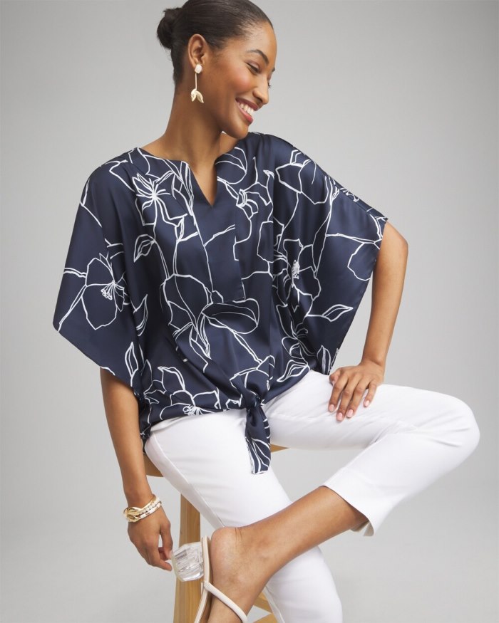 Women's Floral Tie-Front Shirt - Classic Navy