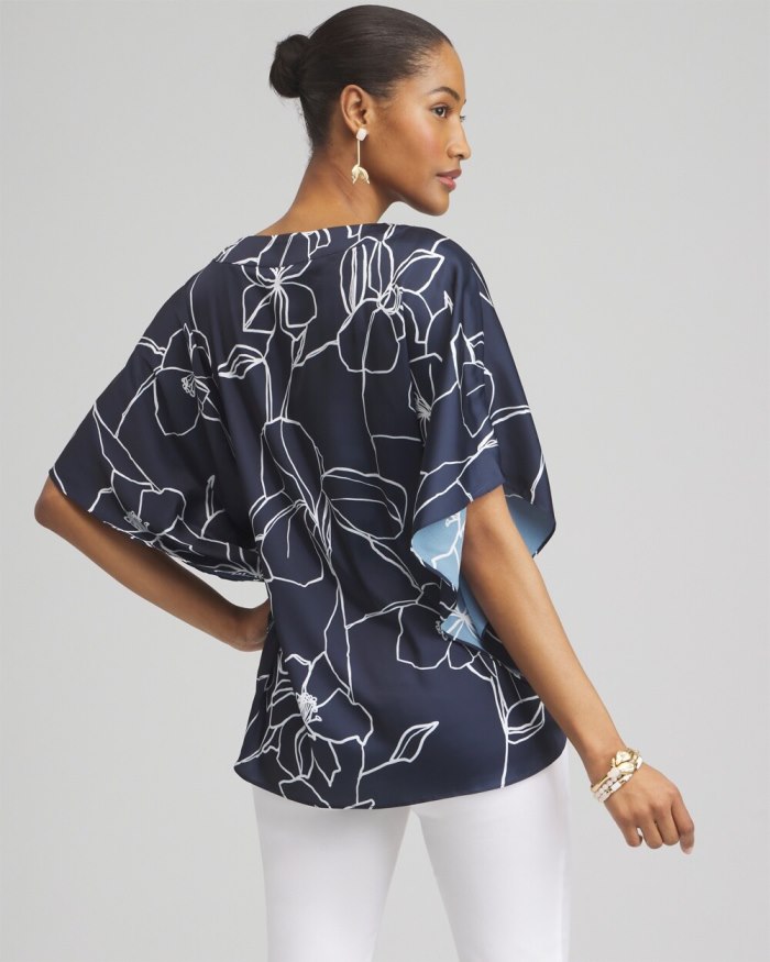 Women's Floral Tie-Front Shirt - Classic Navy