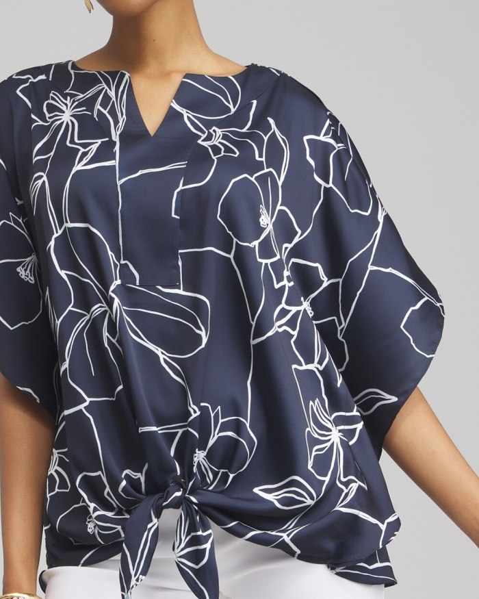 Women's Floral Tie-Front Shirt - Classic Navy