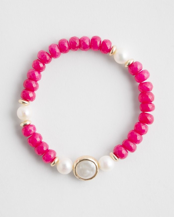 Women's Jade Coin Hero Stretch Bracelet - PINK BROMELIAD