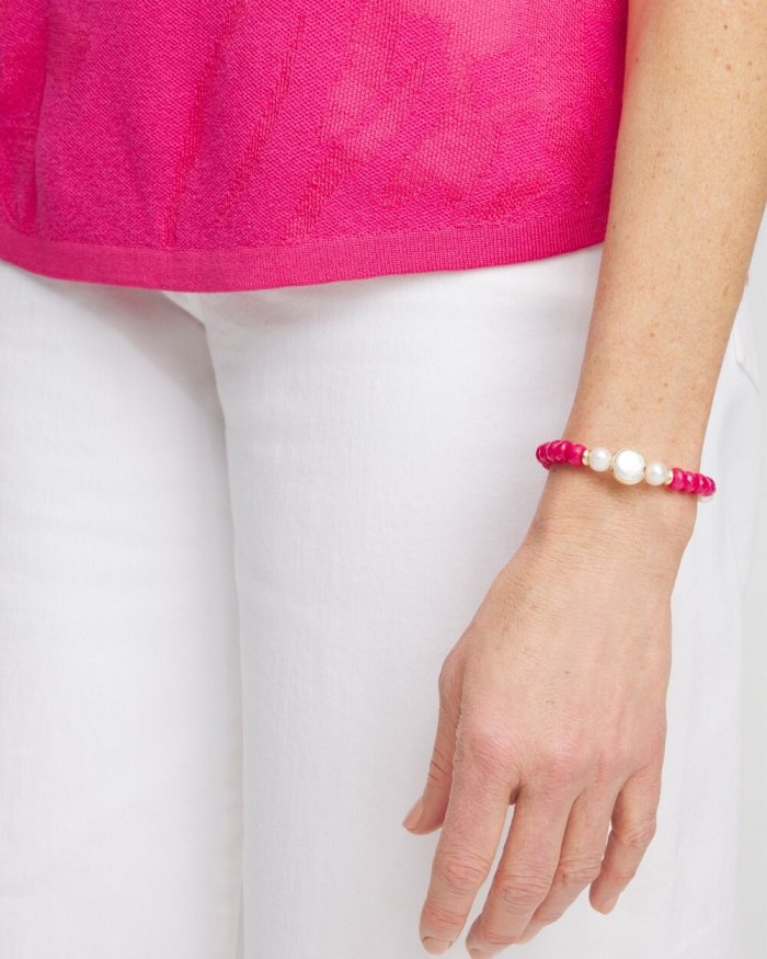 Women's Jade Coin Hero Stretch Bracelet - PINK BROMELIAD