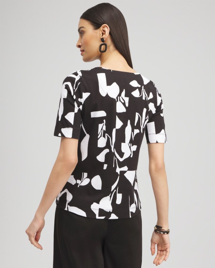 Women's Abstract Everyday Elbow Sleeve Tee - Black