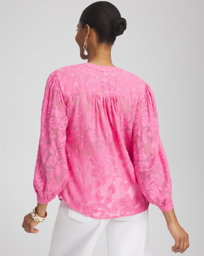 Women's Chiffon Embroidered Shirt - Ecru