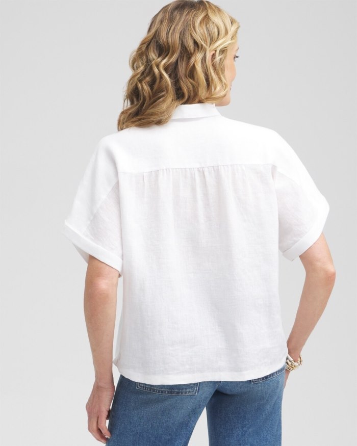 Women's Linen Embroidered Applique Shirt - Alabaster