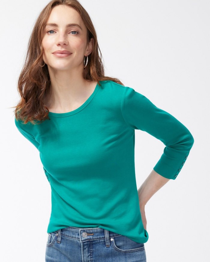 Women's Pima 3/4 Sleeve Everyday Tee - Ceramic Green - Click Image to Close