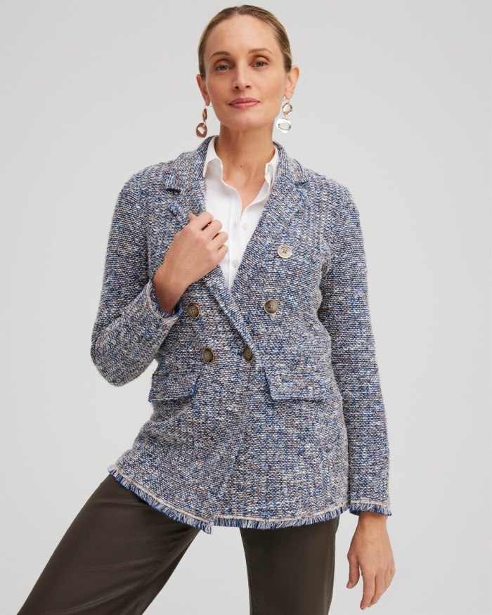 Women's Tweed Blazer - Denim - Click Image to Close