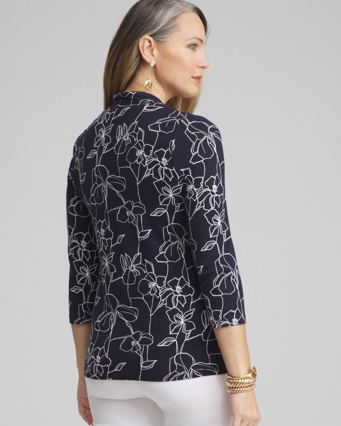 Women's Touch of Cool Floral 3/4 Sleeve Tee - Classic Navy