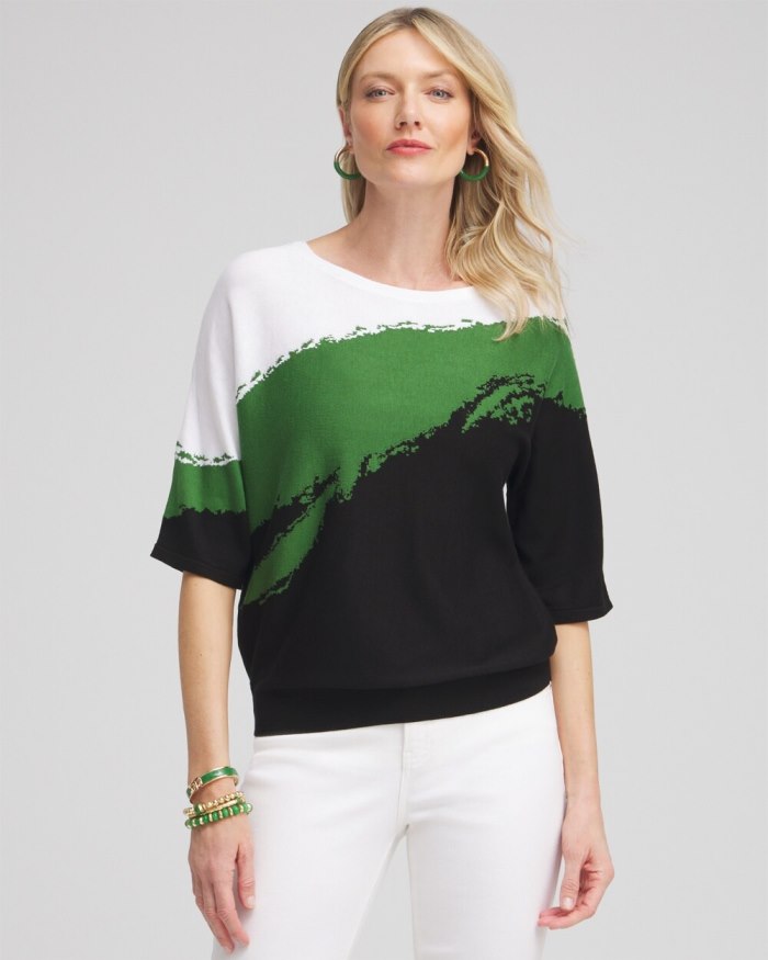 Women's Intarsia Dolman Pullover Sweater - Verdant Green - Click Image to Close