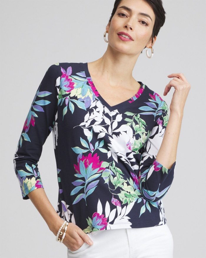 Women's Floral 3/4 Sleeve Perfect Tee - Classic Navy