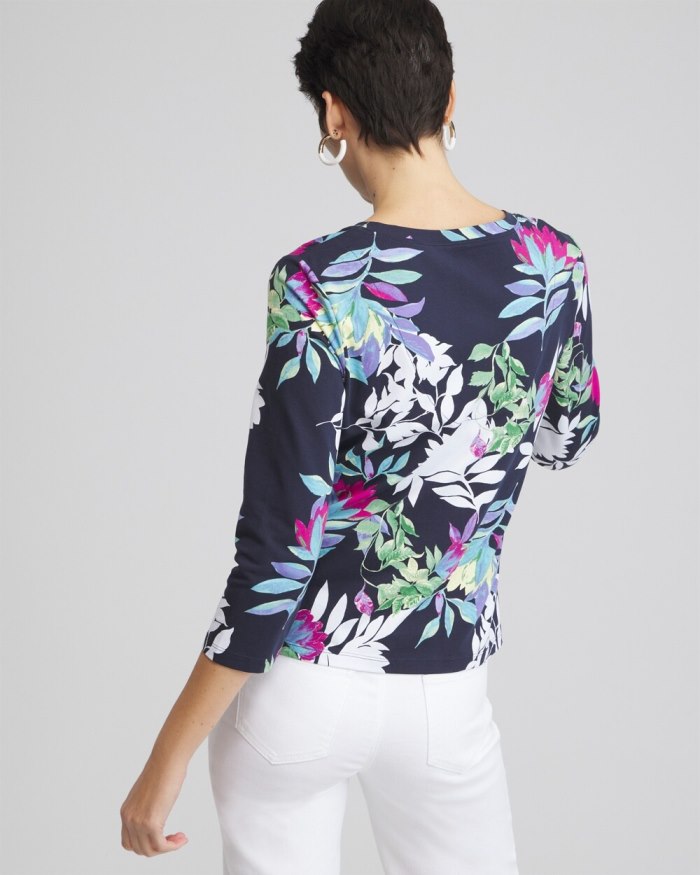 Women's Floral 3/4 Sleeve Perfect Tee - Classic Navy