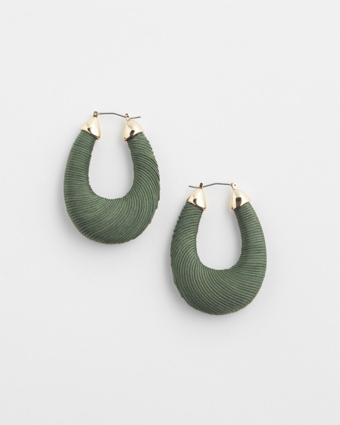 Women's Olive Thread Wrapped Hoops - Olive - Click Image to Close