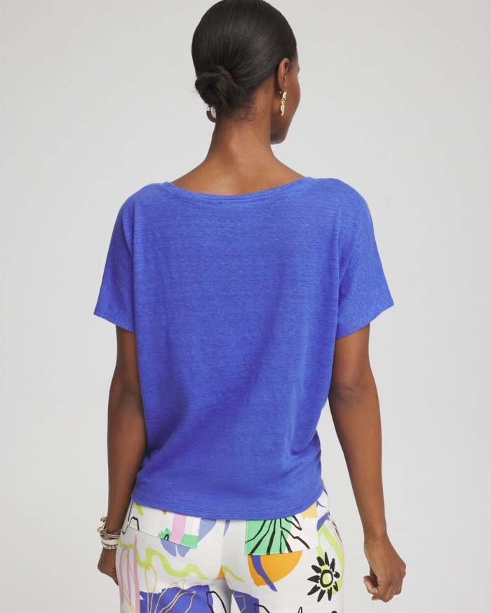 Women's Linen Tie Front Tee - Tropical Jade