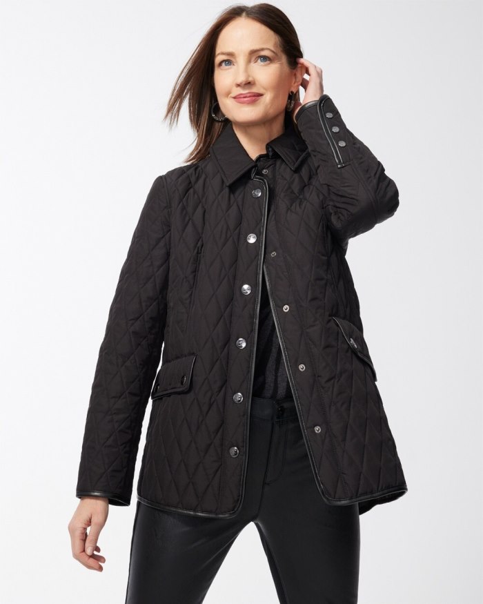 Women's Quilted Mid-Length Jacket - Black