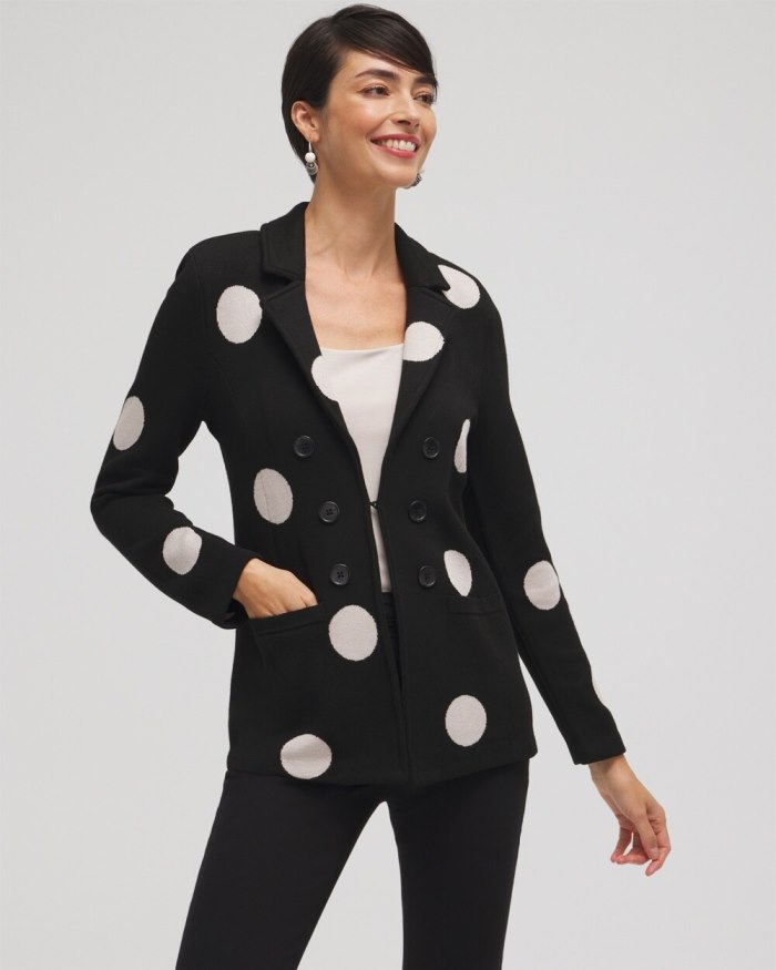 Women's Polka Dot Cardigan Blazer - Black