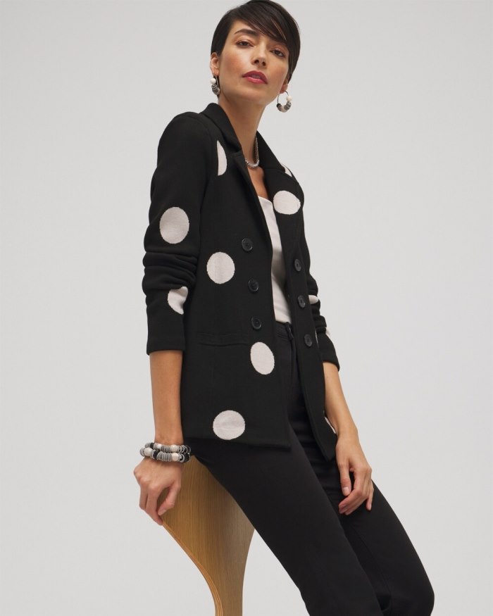 Women's Polka Dot Cardigan Blazer - Black