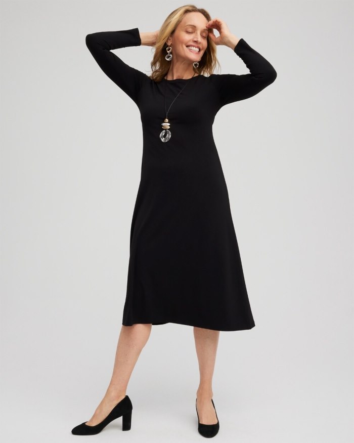 Women's Long Sleeve Midi Dress - Black