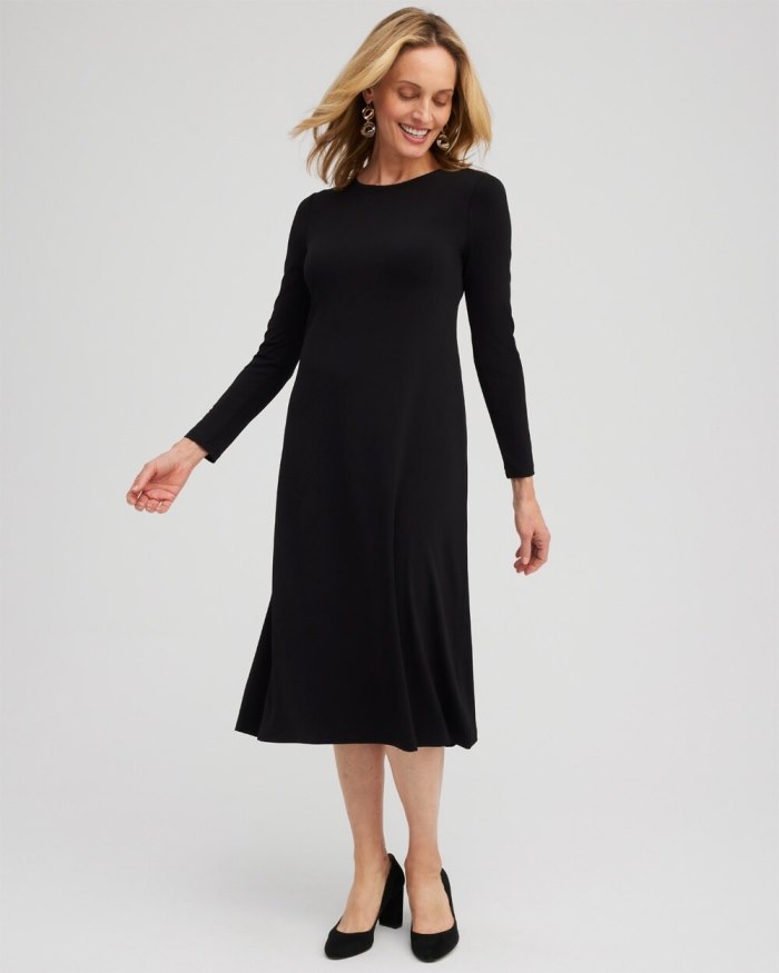 Women's Long Sleeve Midi Dress - Black