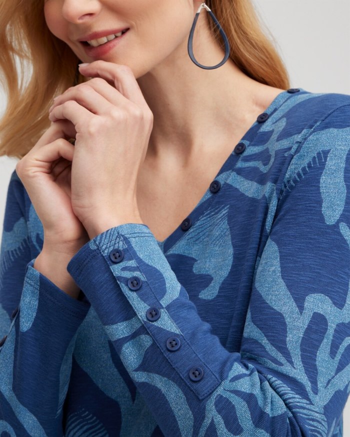 Women's Abstract Print Button Detail Tunic - Blue Echo