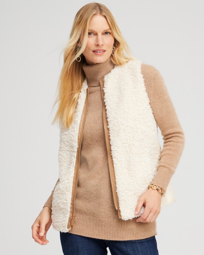 Women's Shearling Vest - English Cream - Click Image to Close