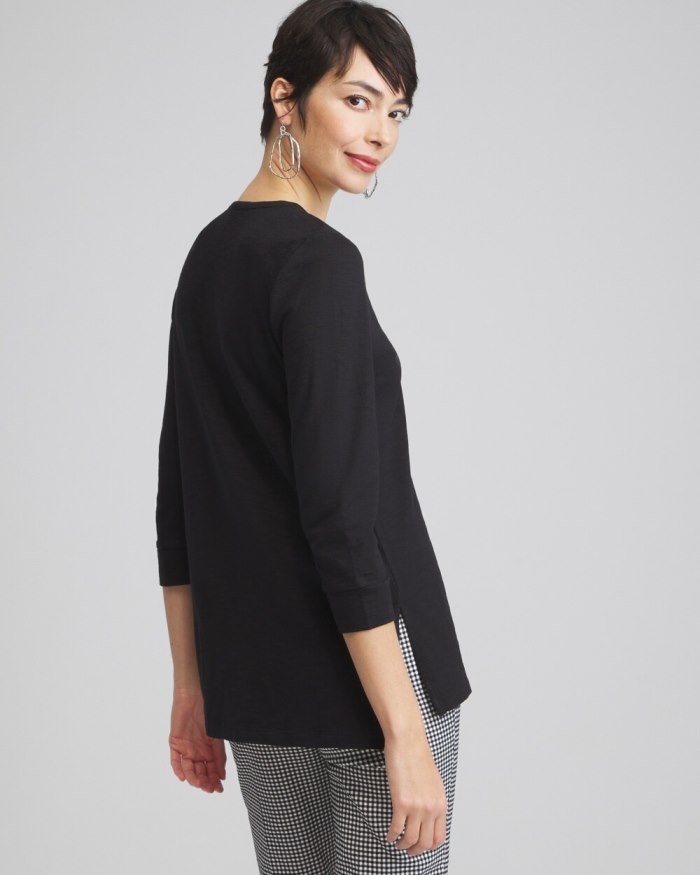 Women's Henley Side Slit Tunic - Black