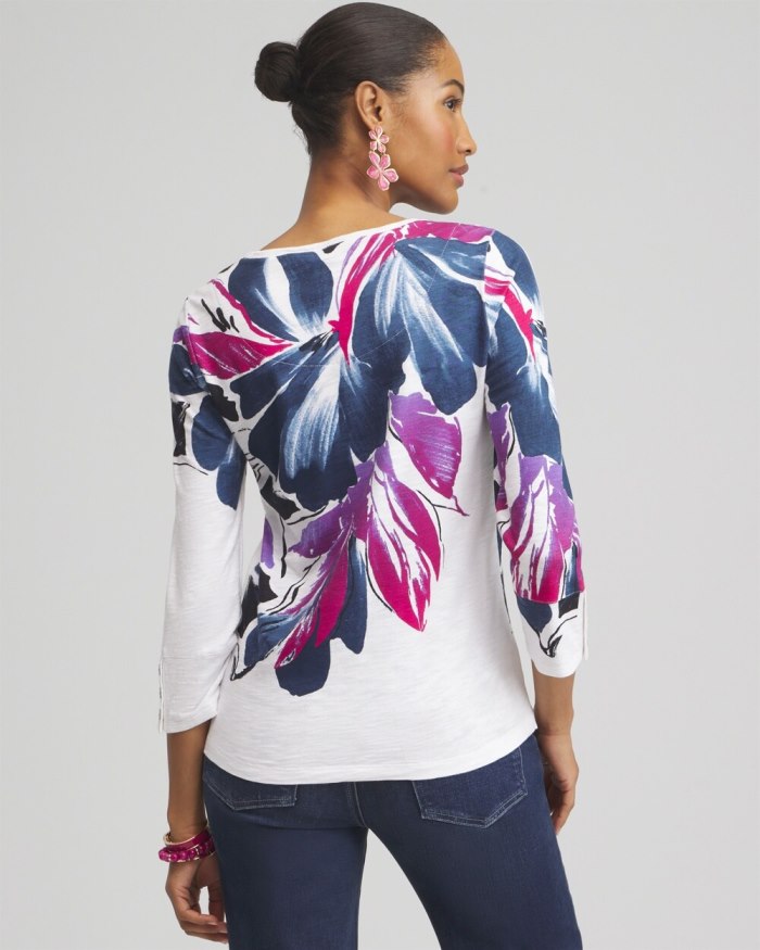 Women's Floral 3/4 Sleeve Button Tee - Classic Navy