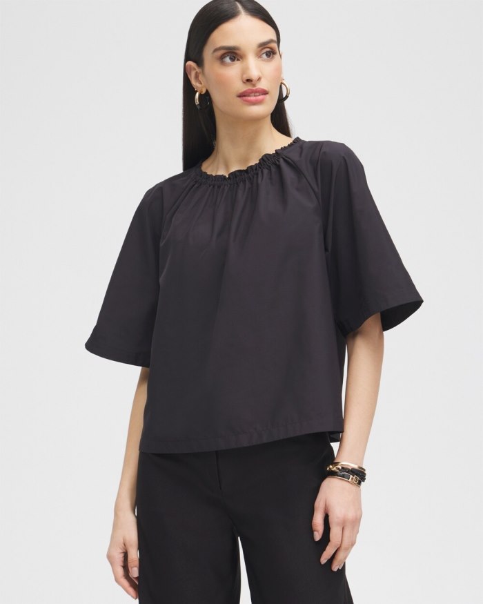 Women's Black Label Smock Neck Blouse - Black - Click Image to Close