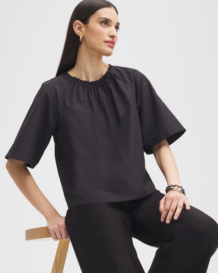 Women's Black Label Smock Neck Blouse - Black