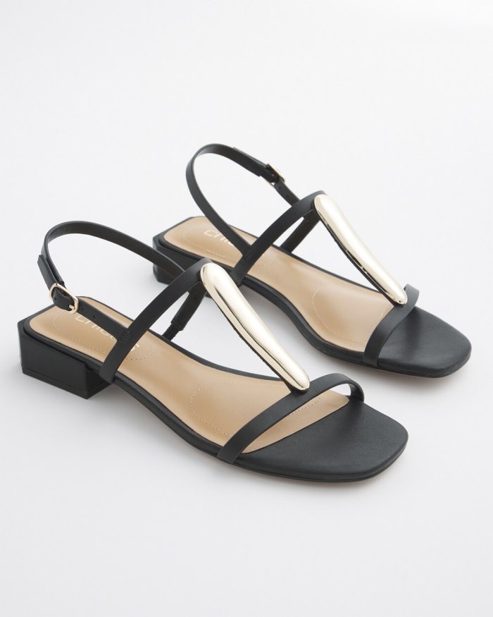 Women's Black T-Strap Sandals - Black