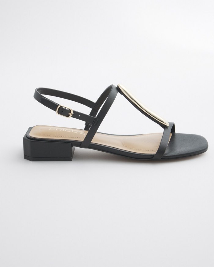 Women's Black T-Strap Sandals - Black