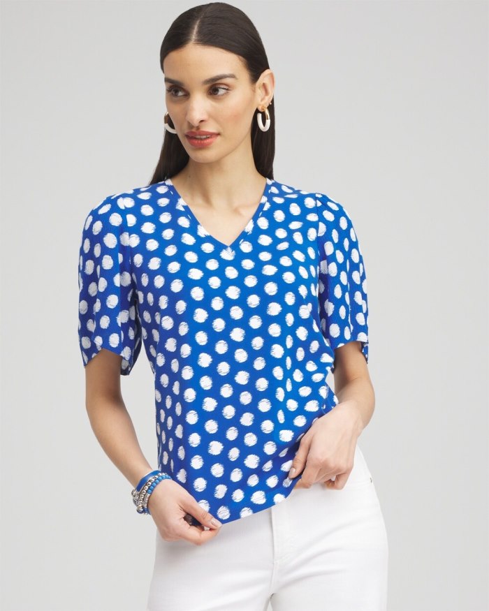 Women's Dots Gauze Flutter Sleeve Top - Intense Azure