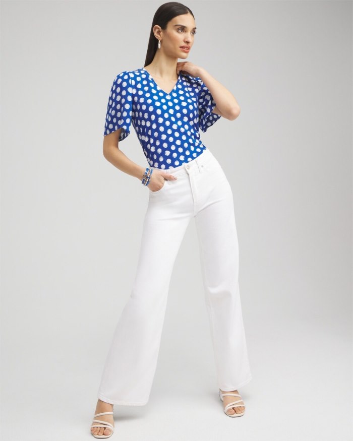 Women's Dots Gauze Flutter Sleeve Top - Intense Azure