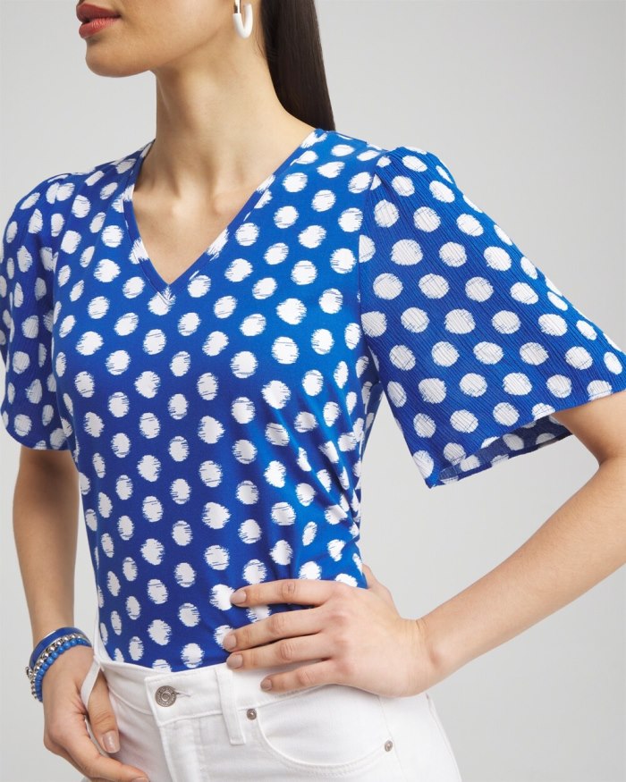 Women's Dots Gauze Flutter Sleeve Top - Intense Azure