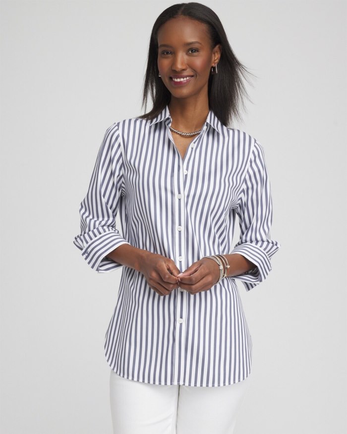 Women's No Iron Stretch Stripe Shirt - PINK ANIMA