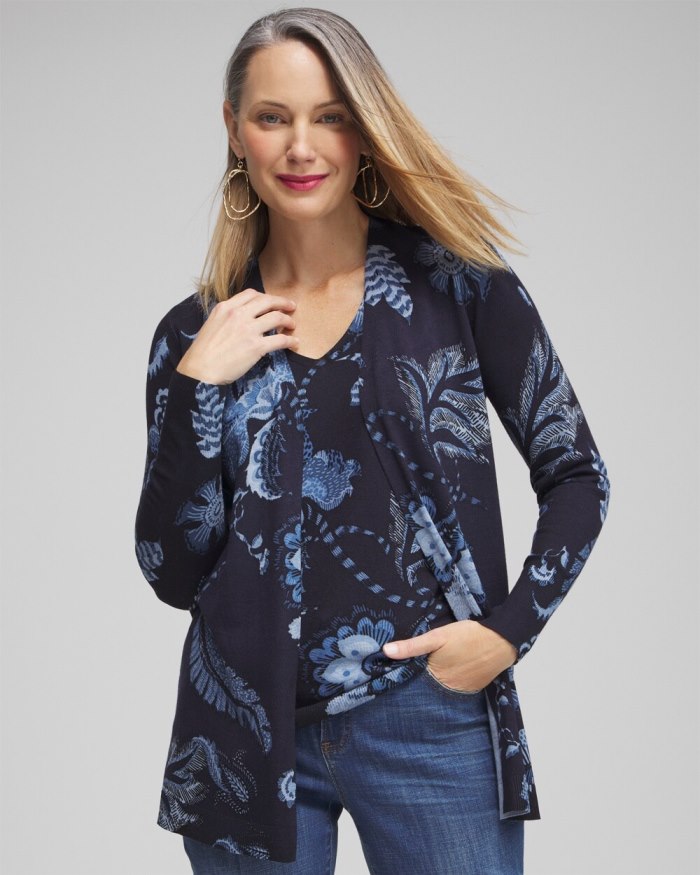 Women's Spun Rayon Floral Cardigan - Classic Navy