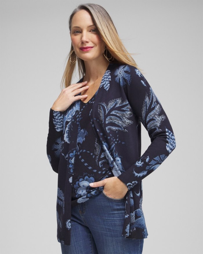 Women's Spun Rayon Floral Cardigan - Classic Navy