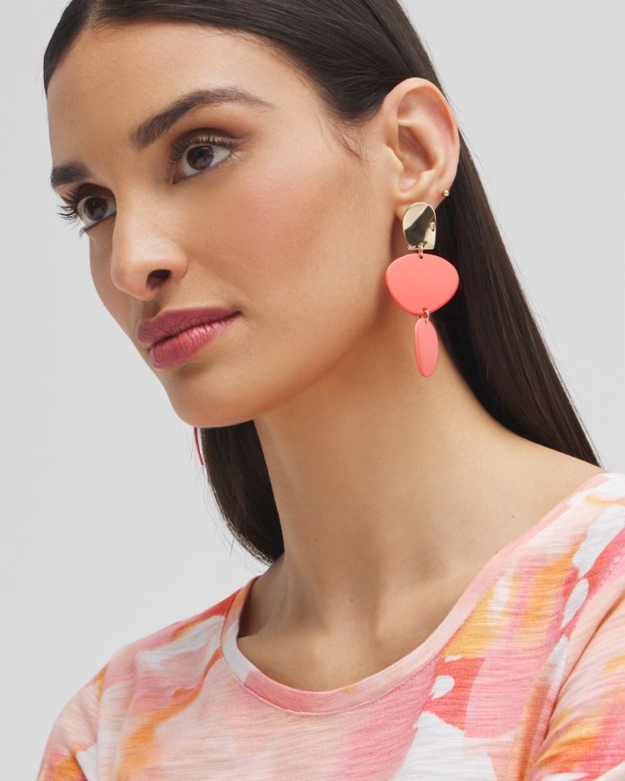 Women's No Droop Orange Linear Earrings - Nectarine