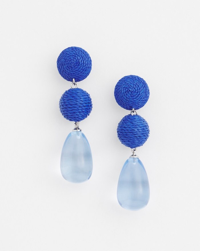 Women's No Droop Blue Raffia Drop Earrings - Blue