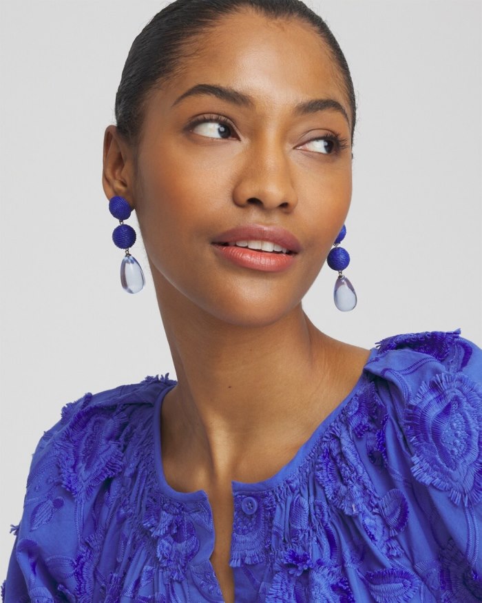 Women's No Droop Blue Raffia Drop Earrings - Blue