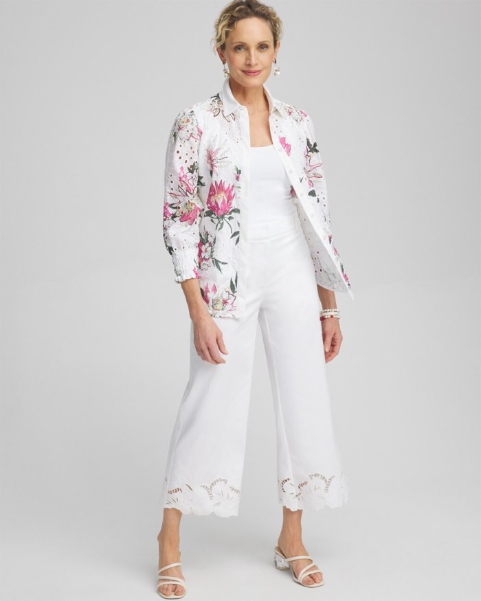 Women's Floral Eyelet Shirt - PINK BROMELIAD