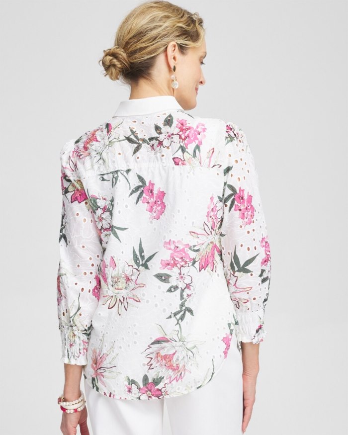 Women's Floral Eyelet Shirt - PINK BROMELIAD